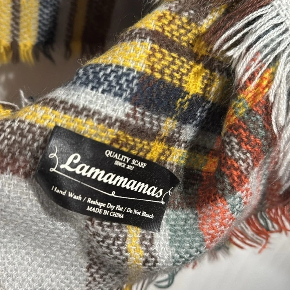 Lamamamas super soft scarf fall colors plaid pumpkin patch vibes wrap warm - Picture 3 of 3